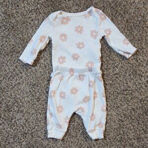 Girls Pink & Cream Flower Onesie and Pant Set
